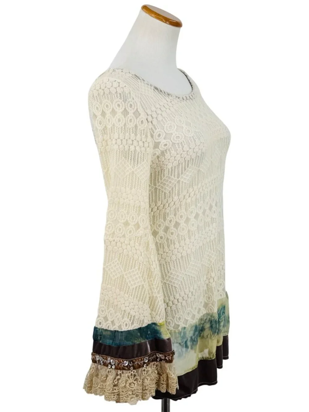 RARE Free People Embellished Bell Sleeve Lace Tunic Mini Dress S/M | Boho Indie